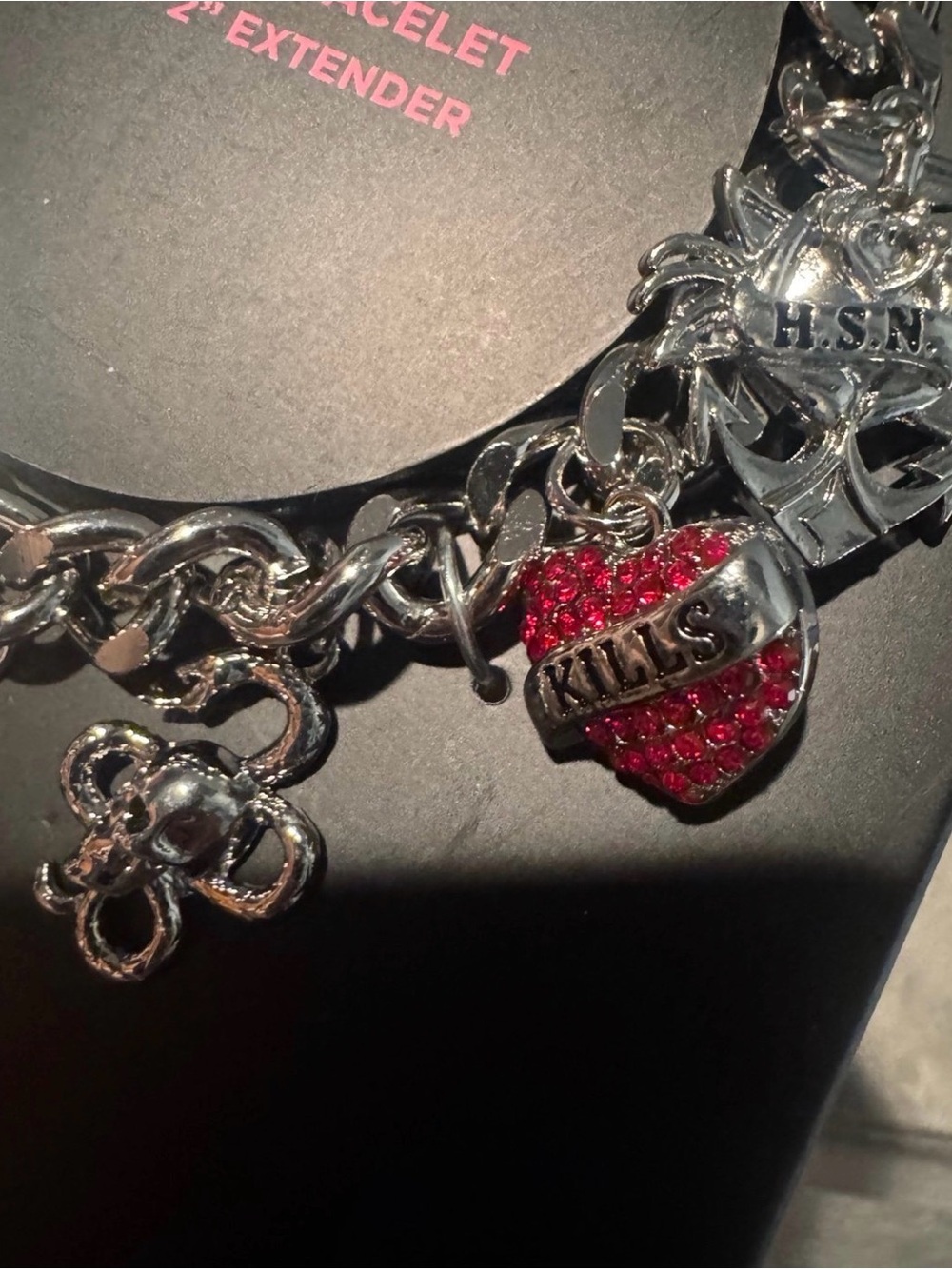 Ed Hardy Silver tone Charm Bracelet with Red enamel Accents bnip - Picture 9 of 10